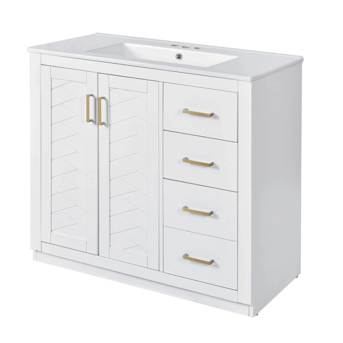 36'' Bathroom Vanity with Ceramic Sink Combo, Solid Wood Frame Bathroom Storage Cabinet, Freestanding Vanity Set with 3 Drawers& Soft Closing Doors Default -DTYStore