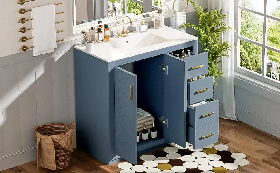 36'' Bathroom Vanity with Ceramic Sink Combo, Solid Wood Frame Bathroom Storage Cabinet, Freestanding Vanity Set with 3 Drawers& Soft Closing Doors Default -DTYStore