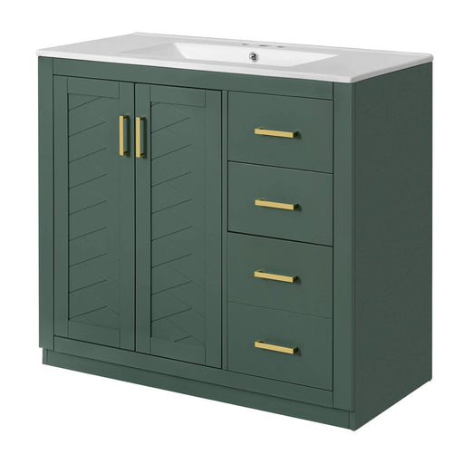 36'' Bathroom Vanity with Ceramic Sink Combo, Solid Wood Frame Bathroom Storage Cabinet, Freestanding Vanity Set with 3 Drawers& Soft Closing Doors Default -DTYStore