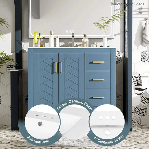 36'' Bathroom Vanity with Ceramic Sink Combo, Solid Wood Frame Bathroom Storage Cabinet, Freestanding Vanity Set with 3 Drawers& Soft Closing Doors Default -DTYStore