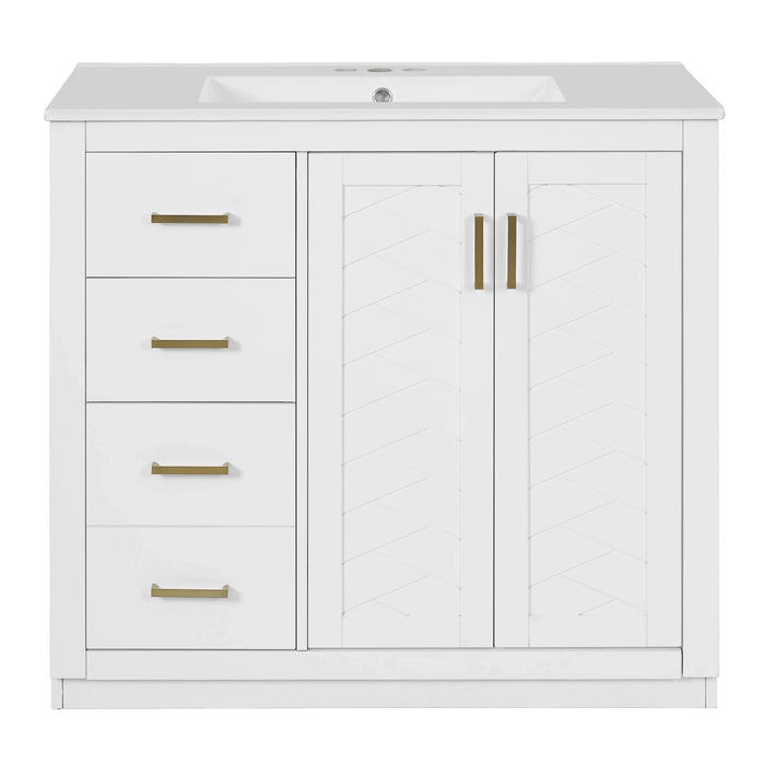 36'' Bathroom Vanity with Ceramic Sink Combo, Solid Wood Frame Bathroom Storage Cabinet, Freestanding Vanity Set with 3 Drawers& Soft Closing Doors Default -DTYStore