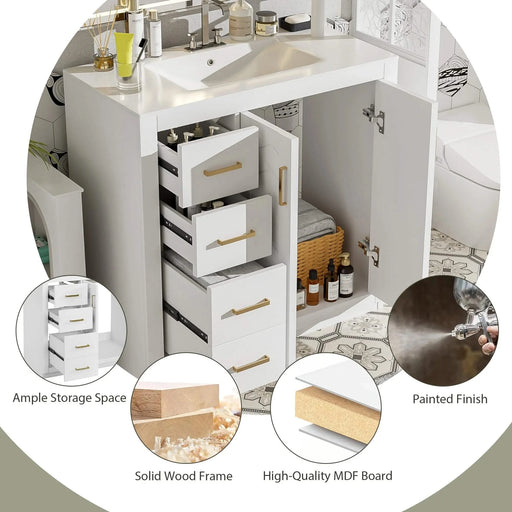 36'' Bathroom Vanity with Ceramic Sink Combo, Solid Wood Frame Bathroom Storage Cabinet, Freestanding Vanity Set with 3 Drawers& Soft Closing Doors Default -DTYStore