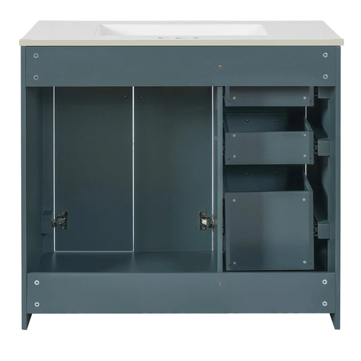 36'' Bathroom Vanity with Ceramic Sink Combo, Solid Wood Frame Bathroom Storage Cabinet, Freestanding Vanity Set with 3 Drawers& Soft Closing Doors Default -DTYStore