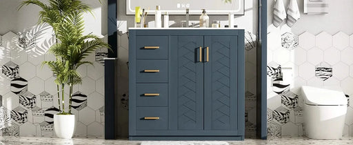 36'' Bathroom Vanity with Ceramic Sink Combo, Solid Wood Frame Bathroom Storage Cabinet, Freestanding Vanity Set with 3 Drawers& Soft Closing Doors Default -DTYStore