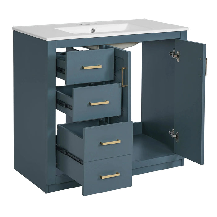 36'' Bathroom Vanity with Ceramic Sink Combo, Solid Wood Frame Bathroom Storage Cabinet, Freestanding Vanity Set with 3 Drawers& Soft Closing Doors Default -DTYStore