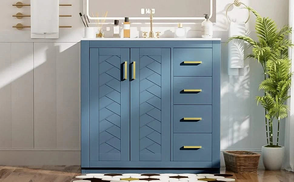 36'' Bathroom Vanity with Ceramic Sink Combo, Solid Wood Frame Bathroom Storage Cabinet, Freestanding Vanity Set with 3 Drawers& Soft Closing Doors Default -DTYStore