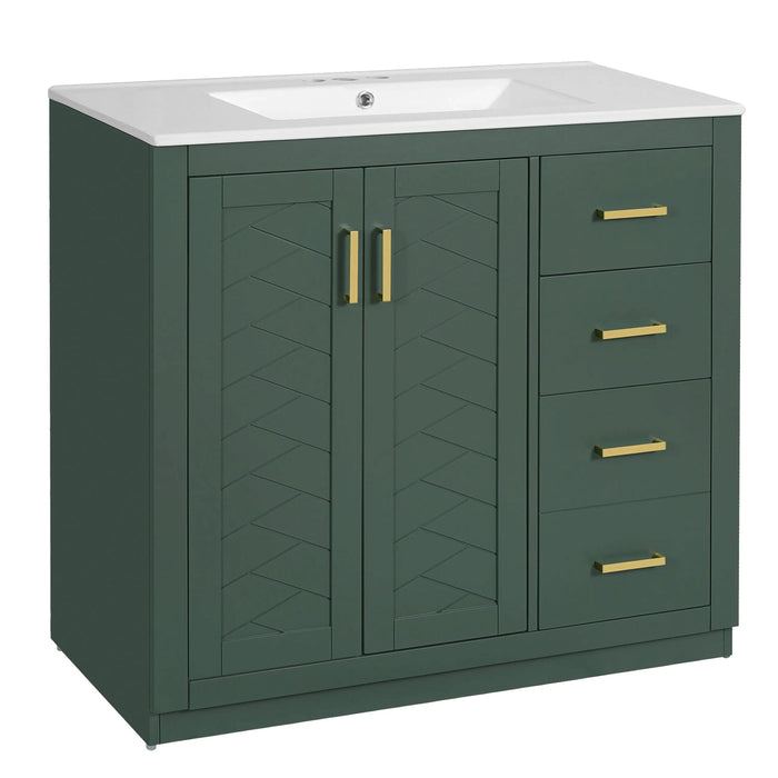 36'' Bathroom Vanity with Ceramic Sink Combo, Solid Wood Frame Bathroom Storage Cabinet, Freestanding Vanity Set with 3 Drawers& Soft Closing Doors Default -DTYStore