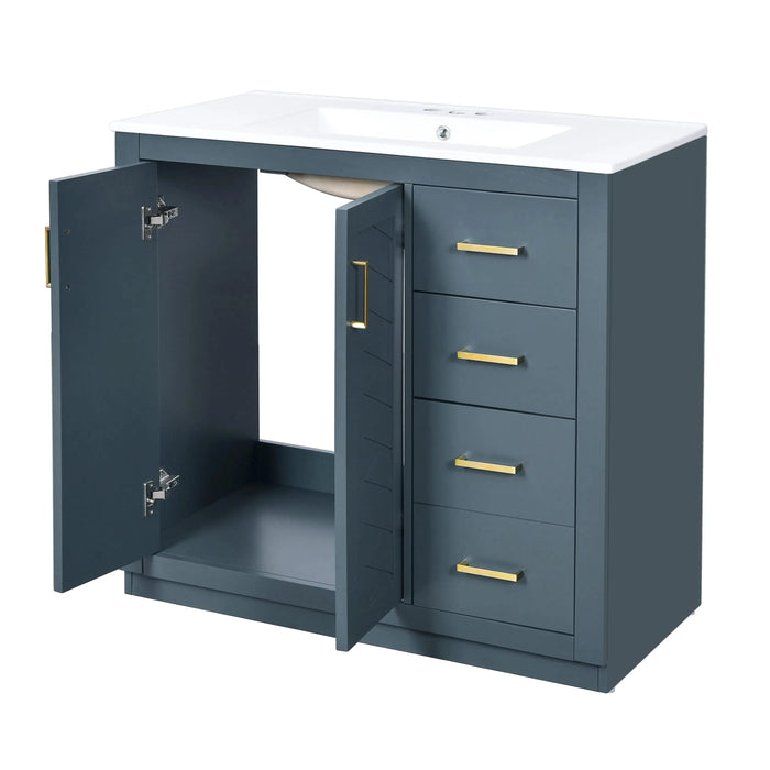 36'' Bathroom Vanity with Ceramic Sink Combo, Solid Wood Frame Bathroom Storage Cabinet, Freestanding Vanity Set with 3 Drawers& Soft Closing Doors Default -DTYStore