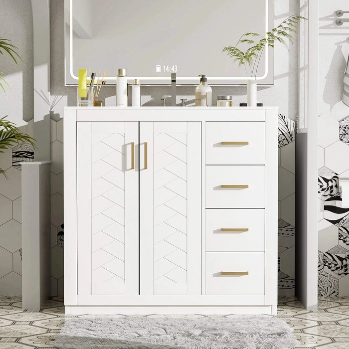 36'' Bathroom Vanity with Ceramic Sink Combo, Solid Wood Frame Bathroom Storage Cabinet, Freestanding Vanity Set with 3 Drawers& Soft Closing Doors Default -DTYStore