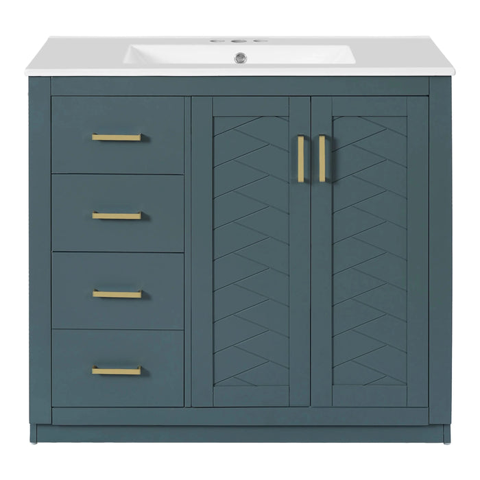 36'' Bathroom Vanity with Ceramic Sink Combo, Solid Wood Frame Bathroom Storage Cabinet, Freestanding Vanity Set with 3 Drawers& Soft Closing Doors Default -DTYStore