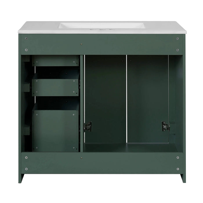 36'' Bathroom Vanity with Ceramic Sink Combo, Solid Wood Frame Bathroom Storage Cabinet, Freestanding Vanity Set with 3 Drawers& Soft Closing Doors Default -DTYStore