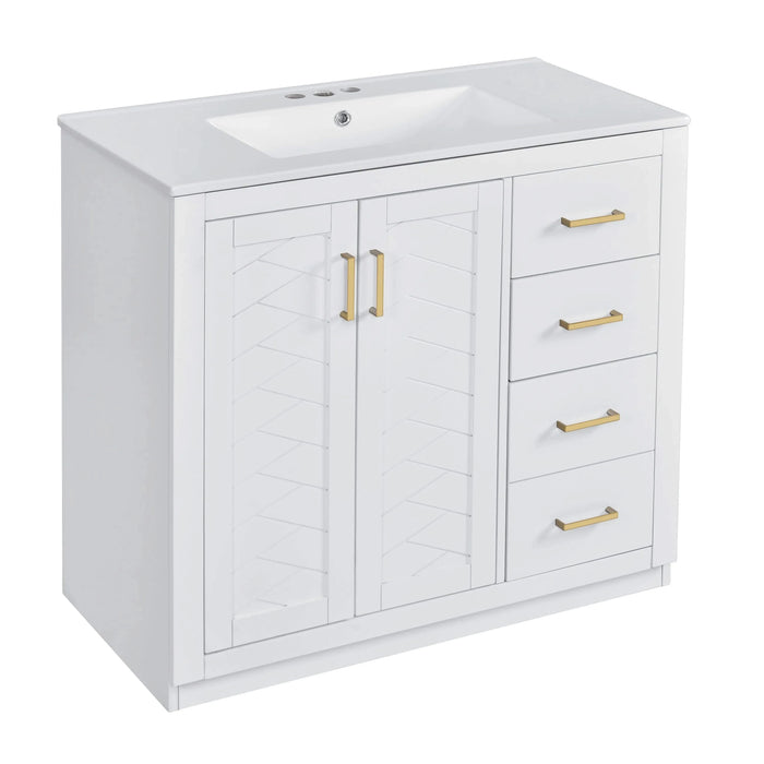 36'' Bathroom Vanity with Ceramic Sink Combo, Solid Wood Frame Bathroom Storage Cabinet, Freestanding Vanity Set with 3 Drawers& Soft Closing Doors Default -DTYStore