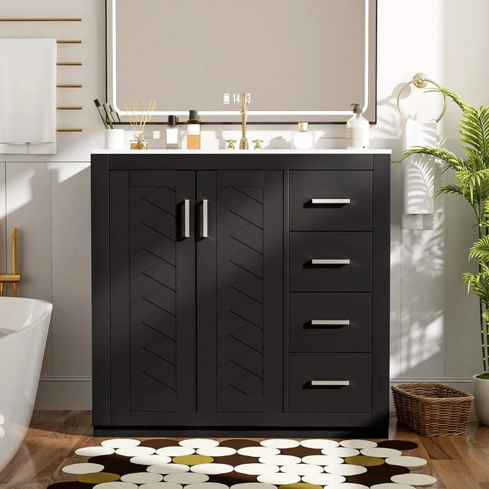 36'' Bathroom Vanity with Ceramic Sink Combo, Solid Wood Frame Bathroom Storage Cabinet, Freestanding Vanity Set with 3 Drawers& Soft Closing Doors Default -DTYStore