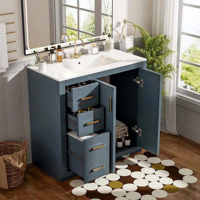 36'' Bathroom Vanity with Ceramic Sink Combo, Solid Wood Frame Bathroom Storage Cabinet, Freestanding Vanity Set with 3 Drawers& Soft Closing Doors Default -DTYStore