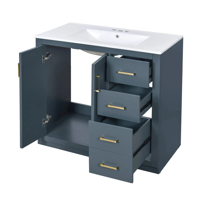 36'' Bathroom Vanity with Ceramic Sink Combo, Solid Wood Frame Bathroom Storage Cabinet, Freestanding Vanity Set with 3 Drawers& Soft Closing Doors Default -DTYStore