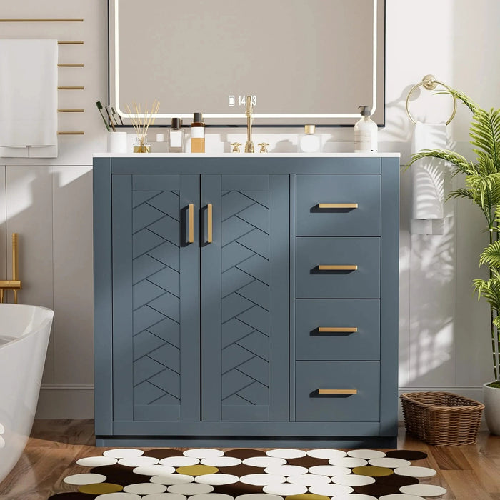 36'' Bathroom Vanity with Ceramic Sink Combo, Solid Wood Frame Bathroom Storage Cabinet, Freestanding Vanity Set with 3 Drawers& Soft Closing Doors Default -DTYStore