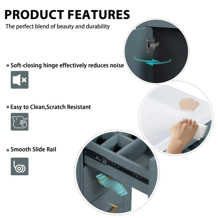 36'' Bathroom Vanity with Ceramic Sink Combo, Solid Wood Frame Bathroom Storage Cabinet, Freestanding Vanity Set with 3 Drawers& Soft Closing Doors Default -DTYStore