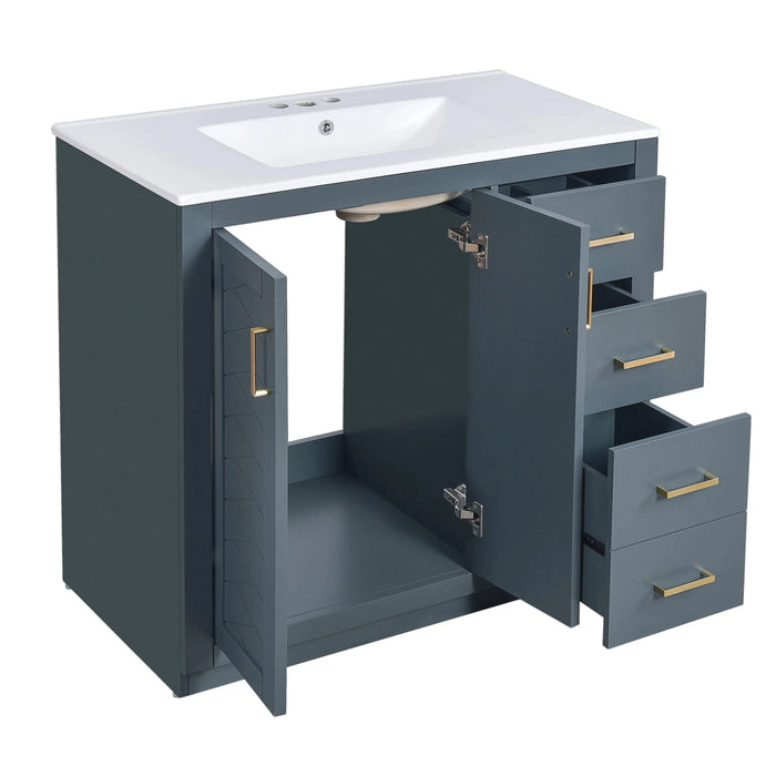 36'' Bathroom Vanity with Ceramic Sink Combo, Solid Wood Frame Bathroom Storage Cabinet, Freestanding Vanity Set with 3 Drawers& Soft Closing Doors Default -DTYStore