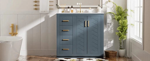 36'' Bathroom Vanity with Ceramic Sink Combo, Solid Wood Frame Bathroom Storage Cabinet, Freestanding Vanity Set with 3 Drawers& Soft Closing Doors Default -DTYStore