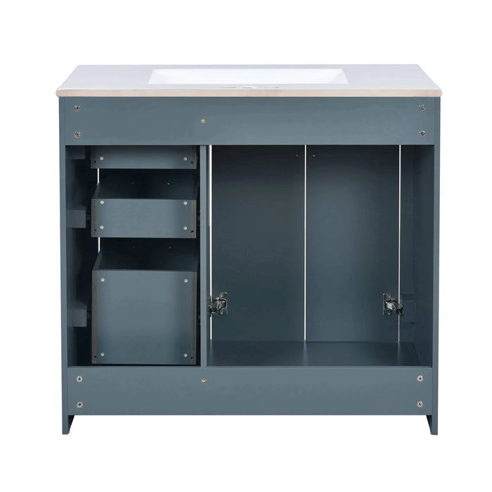 36'' Bathroom Vanity with Ceramic Sink Combo, Solid Wood Frame Bathroom Storage Cabinet, Freestanding Vanity Set with 3 Drawers& Soft Closing Doors Default -DTYStore