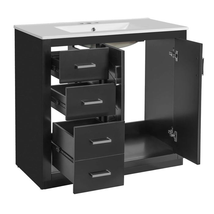 36'' Bathroom Vanity with Ceramic Sink Combo, Solid Wood Frame Bathroom Storage Cabinet, Freestanding Vanity Set with 3 Drawers& Soft Closing Doors Default -DTYStore