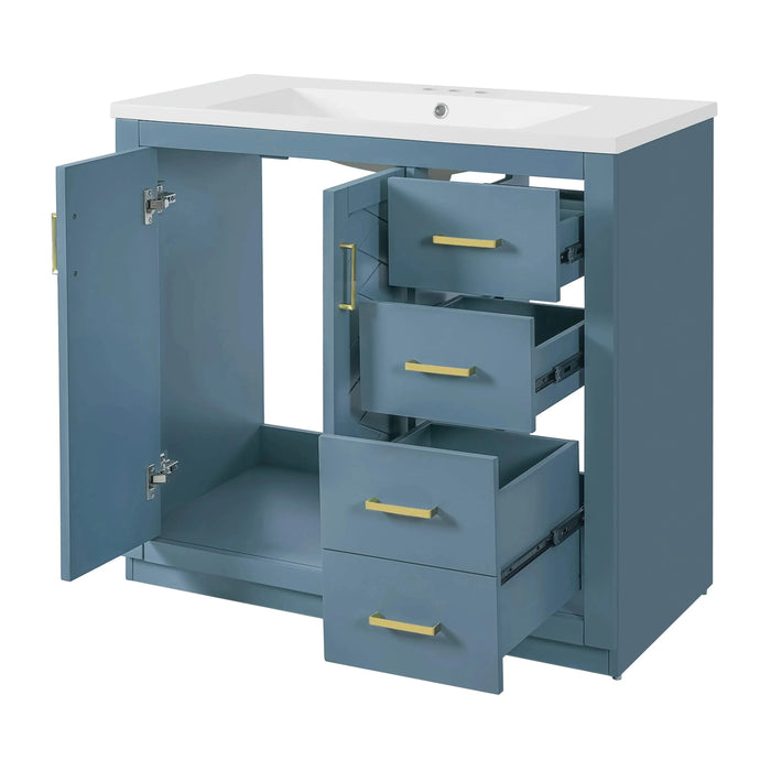 36'' Bathroom Vanity with Ceramic Sink Combo, Solid Wood Frame Bathroom Storage Cabinet, Freestanding Vanity Set with 3 Drawers& Soft Closing Doors Default -DTYStore