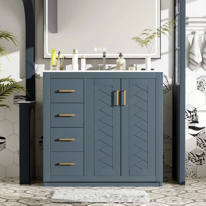 36'' Bathroom Vanity with Ceramic Sink Combo, Solid Wood Frame Bathroom Storage Cabinet, Freestanding Vanity Set with 3 Drawers& Soft Closing Doors Default -DTYStore