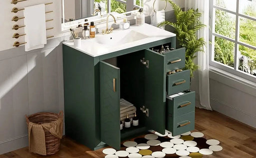 36'' Bathroom Vanity with Ceramic Sink Combo, Solid Wood Frame Bathroom Storage Cabinet, Freestanding Vanity Set with 3 Drawers& Soft Closing Doors Default -DTYStore