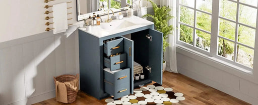 36'' Bathroom Vanity with Ceramic Sink Combo, Solid Wood Frame Bathroom Storage Cabinet, Freestanding Vanity Set with 3 Drawers& Soft Closing Doors Default -DTYStore