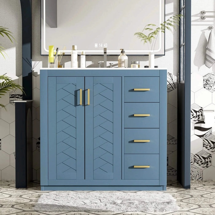 36'' Bathroom Vanity with Ceramic Sink Combo, Solid Wood Frame Bathroom Storage Cabinet, Freestanding Vanity Set with 3 Drawers& Soft Closing Doors Default -DTYStore