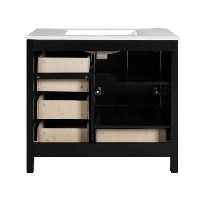 36'' Bathroom Vanity with Ceramic Sink Combo, Solid Wood Frame Bathroom Storage Cabinet, Freestanding Vanity Set with 4 Drawers& Soft Closing Doors, Black Default -DTYStore