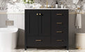 36'' Bathroom Vanity with Ceramic Sink Combo, Solid Wood Frame Bathroom Storage Cabinet, Freestanding Vanity Set with 4 Drawers& Soft Closing Doors, Black Default -DTYStore