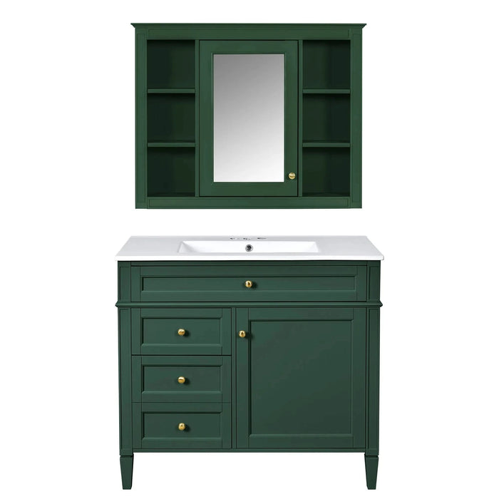 36'' Bathroom Vanity with Medicine Cabinet, Modern Bathroom Storage Cabinet with 2 Soft Closing Doors and 4 Drawers, Single Sink Bathroom Vanity Default -DTYStore