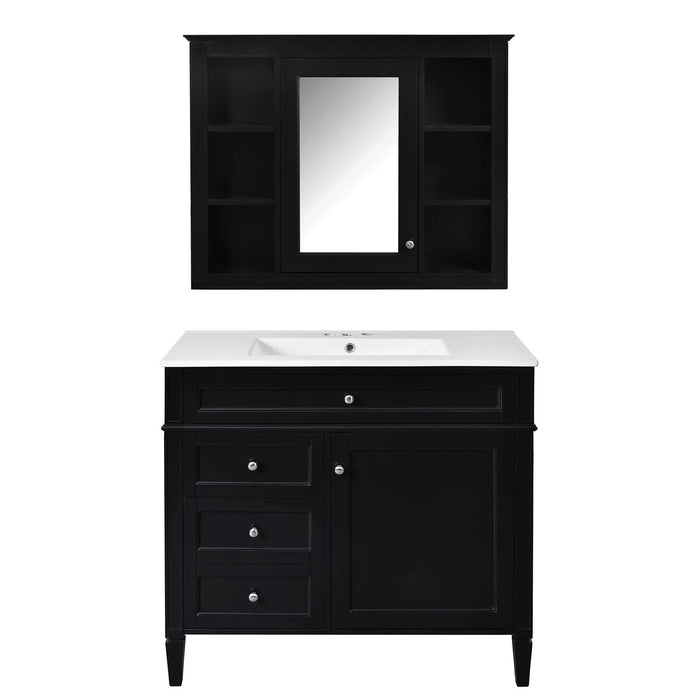 36'' Bathroom Vanity with Medicine Cabinet, Modern Bathroom Storage Cabinet with 2 Soft Closing Doors and 4 Drawers, Single Sink Bathroom Vanity Default -DTYStore