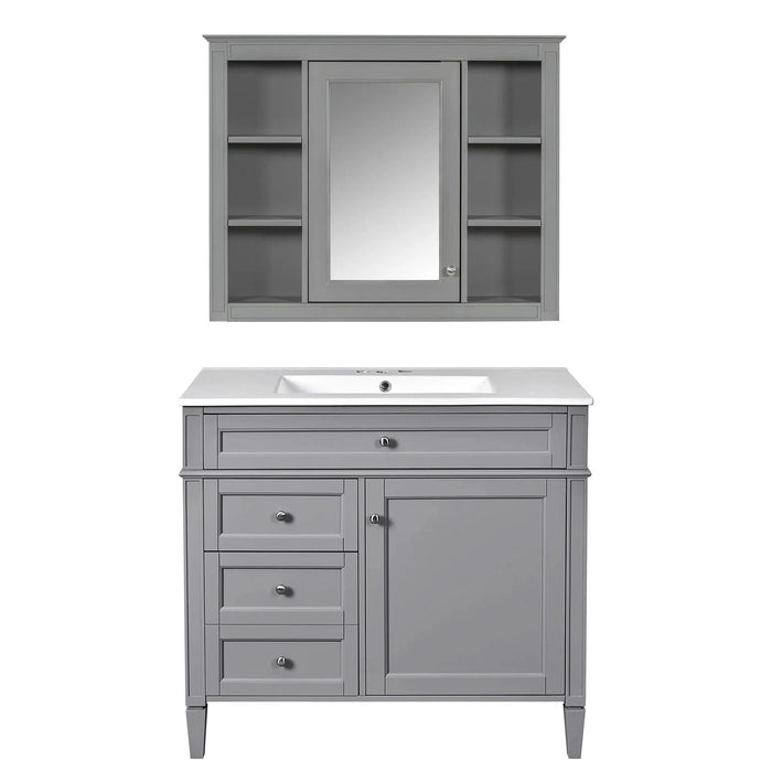 36'' Bathroom Vanity with Medicine Cabinet, Modern Bathroom Storage Cabinet with 2 Soft Closing Doors and 4 Drawers, Single Sink Bathroom Vanity Default -DTYStore