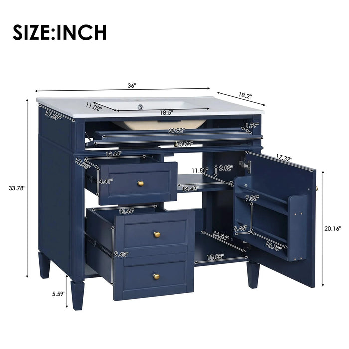 36'' Bathroom Vanity with Medicine Cabinet, Modern Bathroom Storage Cabinet with 2 Soft Closing Doors and 4 Drawers, Single Sink Bathroom Vanity Default -DTYStore