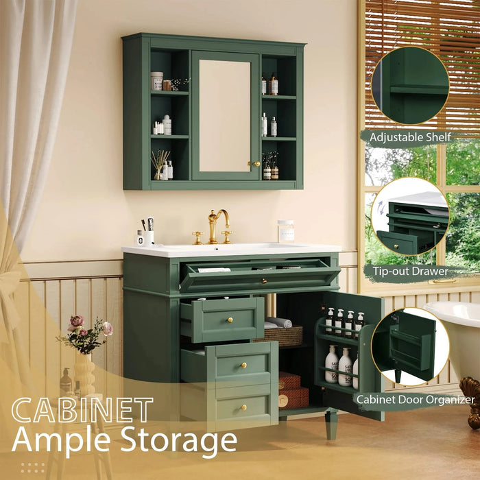 36'' Bathroom Vanity with Medicine Cabinet, Modern Bathroom Storage Cabinet with 2 Soft Closing Doors and 4 Drawers, Single Sink Bathroom Vanity Default -DTYStore