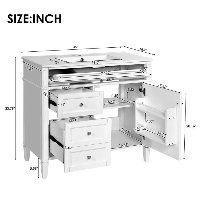 36'' Bathroom Vanity with Medicine Cabinet, Modern Bathroom Storage Cabinet with 2 Soft Closing Doors and 4 Drawers, Single Sink Bathroom Vanity Default -DTYStore