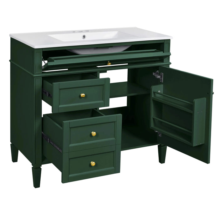 36'' Bathroom Vanity with Medicine Cabinet, Modern Bathroom Storage Cabinet with 2 Soft Closing Doors and 4 Drawers, Single Sink Bathroom Vanity Default -DTYStore