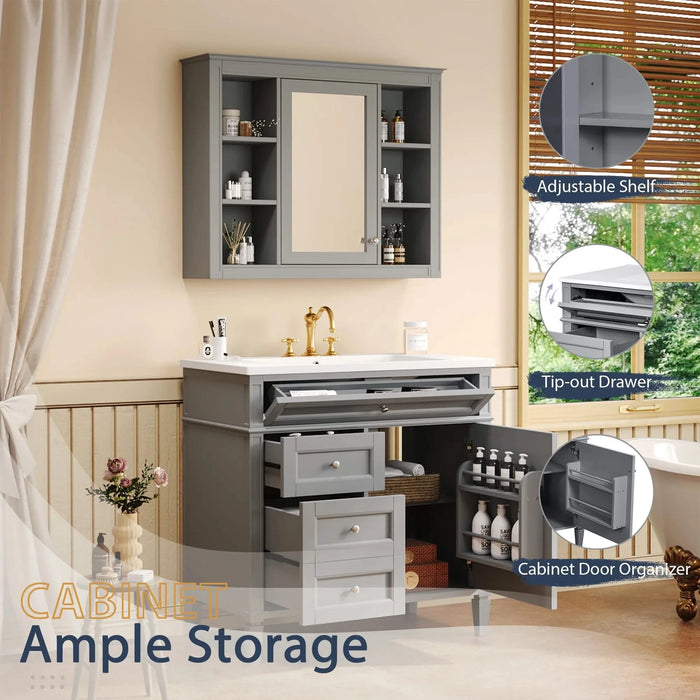 36'' Bathroom Vanity with Medicine Cabinet, Modern Bathroom Storage Cabinet with 2 Soft Closing Doors and 4 Drawers, Single Sink Bathroom Vanity Default -DTYStore