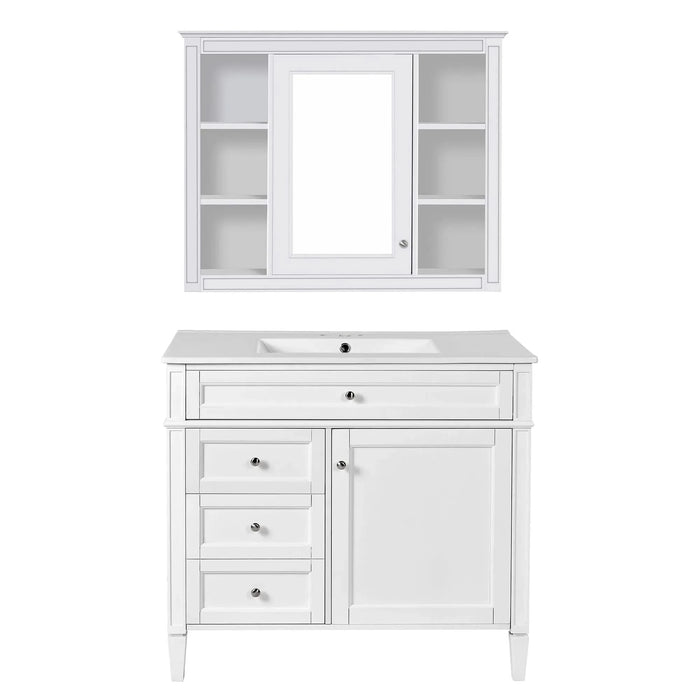 36'' Bathroom Vanity with Medicine Cabinet, Modern Bathroom Storage Cabinet with 2 Soft Closing Doors and 4 Drawers, Single Sink Bathroom Vanity Default -DTYStore