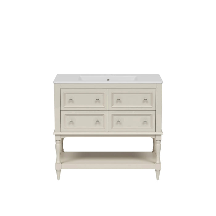 36'' Bathroom Vanity with Medicine Cabinet, Modern Mirror Cabinet with Adjustable Shelf, Bathroom Storage Cabinet with 4 Drawers, Solid Wood Frame Bathroom Storage Cabinet Default -DTYStore