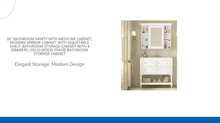 36'' Bathroom Vanity with Medicine Cabinet, Modern Mirror Cabinet with Adjustable Shelf, Bathroom Storage Cabinet with 4 Drawers, Solid Wood Frame Bathroom Storage Cabinet Default -DTYStore