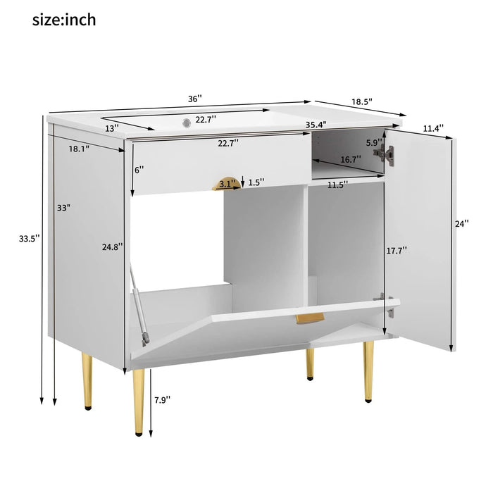 36' Bathroom Vanity with Resin Basin Sink, Modern Bathroom Sink Cabinet, Storage Cabinet with Soft-Closing Door and Drop-Down Door Default -DTYStore