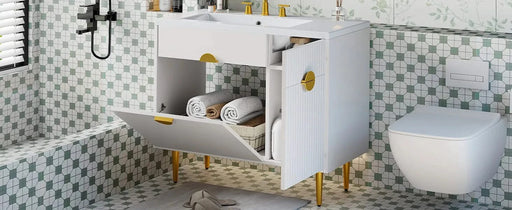 36' Bathroom Vanity with Resin Basin Sink, Modern Bathroom Sink Cabinet, Storage Cabinet with Soft-Closing Door and Drop-Down Door Default -DTYStore