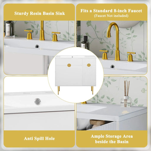 36' Bathroom Vanity with Resin Basin Sink, Modern Bathroom Sink Cabinet, Storage Cabinet with Soft-Closing Door and Drop-Down Door Default -DTYStore