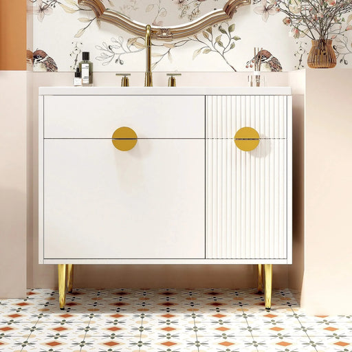 36' Bathroom Vanity with Resin Basin Sink, Modern Bathroom Sink Cabinet, Storage Cabinet with Soft-Closing Door and Drop-Down Door Default -DTYStore