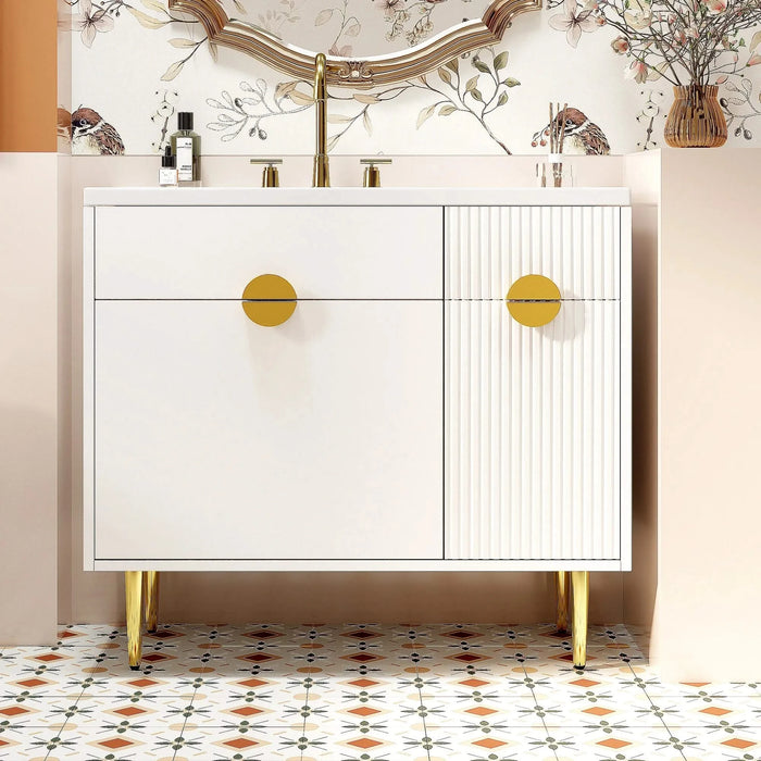 36' Bathroom Vanity with Resin Basin Sink, Modern Bathroom Sink Cabinet, Storage Cabinet with Soft-Closing Door and Drop-Down Door Default -DTYStore