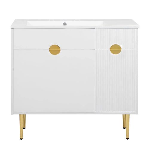 36' Bathroom Vanity with Resin Basin Sink, Modern Bathroom Sink Cabinet, Storage Cabinet with Soft-Closing Door and Drop-Down Door Default -DTYStore