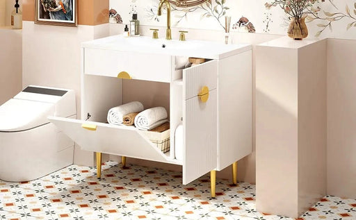 36' Bathroom Vanity with Resin Basin Sink, Modern Bathroom Sink Cabinet, Storage Cabinet with Soft-Closing Door and Drop-Down Door Default -DTYStore